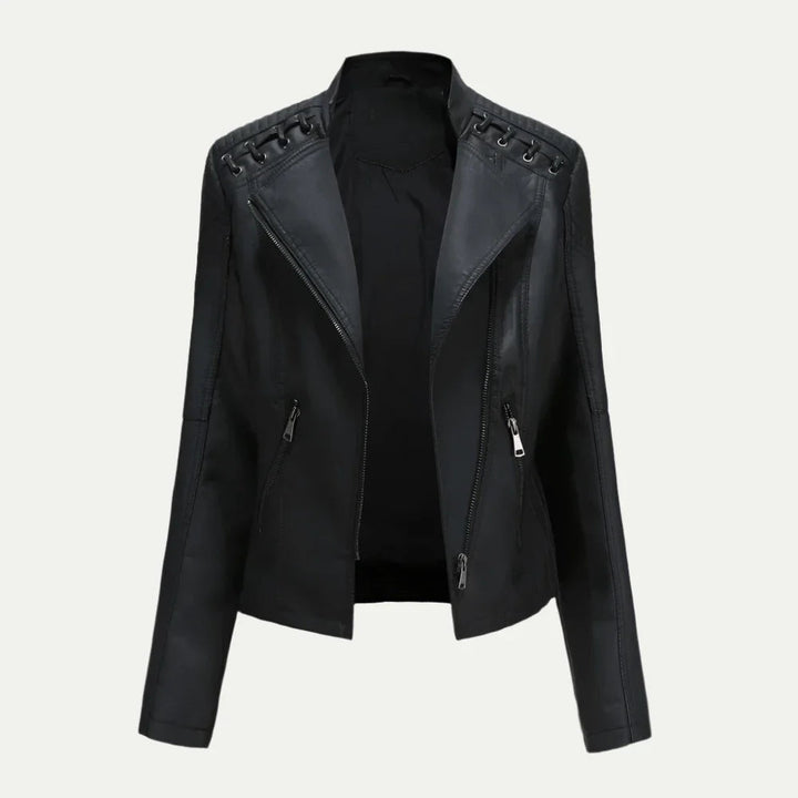 Modern Bikerjacka Dam | Asymmetrisk Dragkedja &amp; Quiltade Axelpaneler | Stilig Design för Vardag och Kvällsevenemang 0