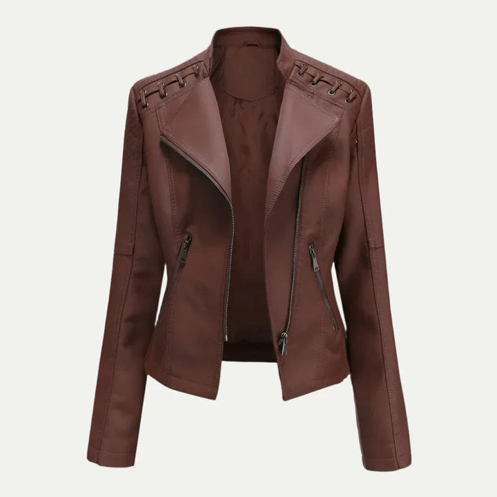 Modern Bikerjacka Dam | Asymmetrisk Dragkedja &amp; Quiltade Axelpaneler | Stilig Design för Vardag och Kvällsevenemang 1