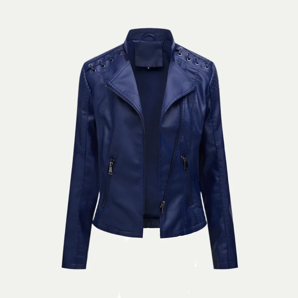 Modern Bikerjacka Dam | Asymmetrisk Dragkedja &amp; Quiltade Axelpaneler | Stilig Design för Vardag och Kvällsevenemang 4