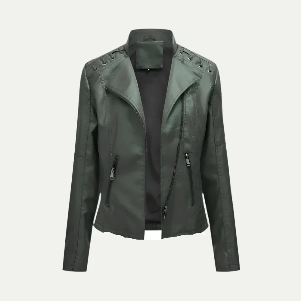 Modern Bikerjacka Dam | Asymmetrisk Dragkedja &amp; Quiltade Axelpaneler | Stilig Design för Vardag och Kvällsevenemang 7