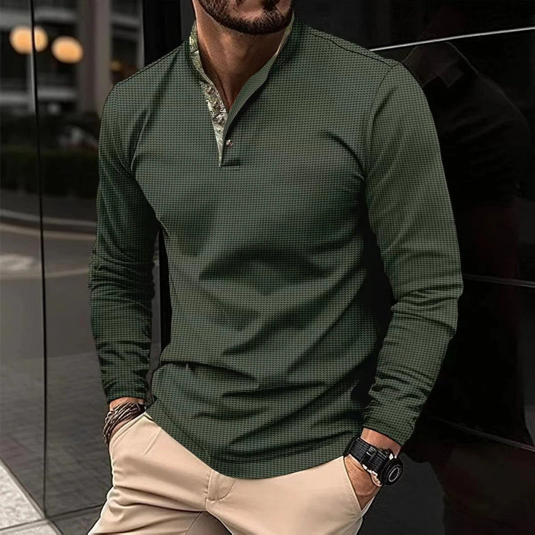 Modern Pikétröja för Män med Långa Ärmar och Kontrastkrage | Bekväm och Stilren Vardagslook 0