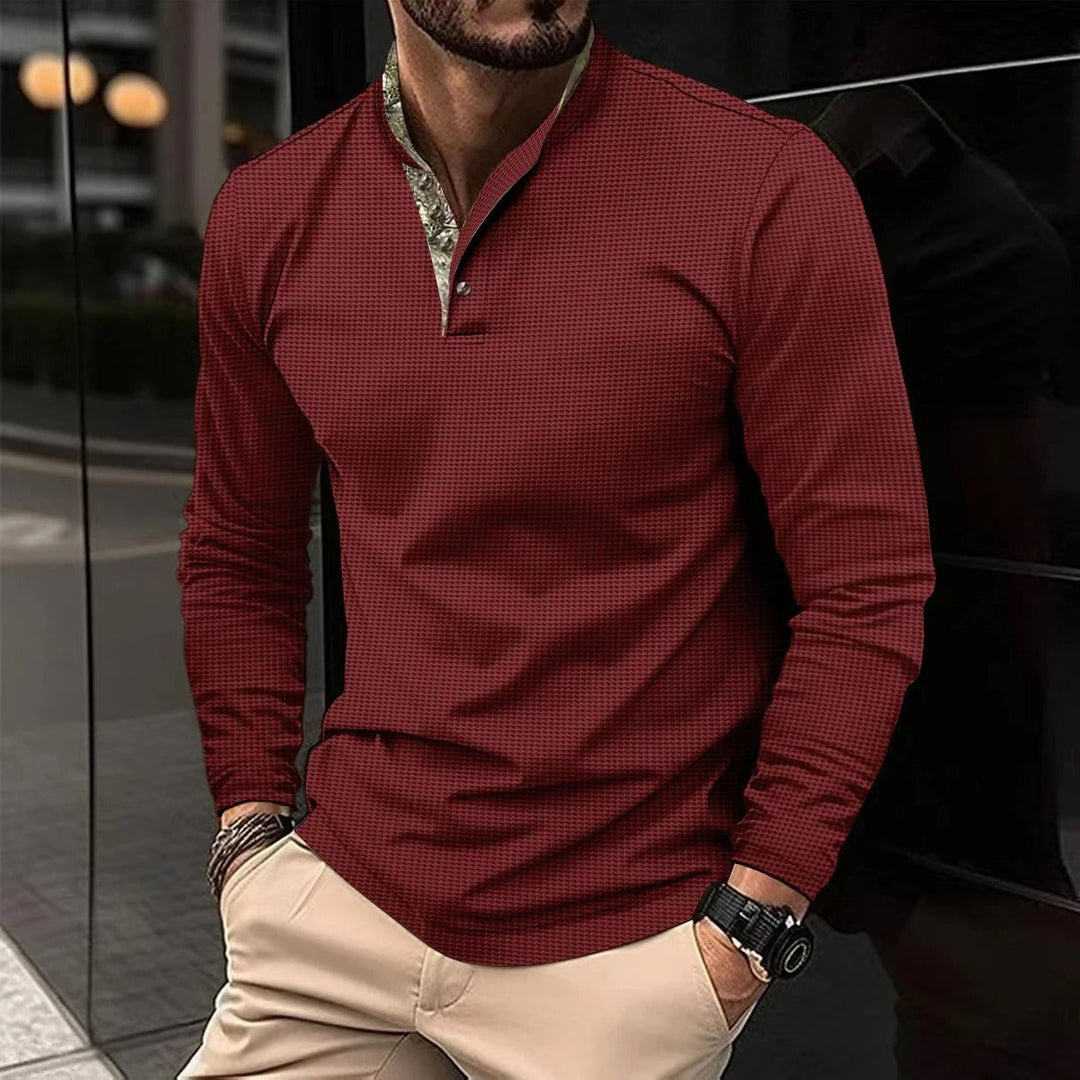 Modern Pikétröja för Män med Långa Ärmar och Kontrastkrage | Bekväm och Stilren Vardagslook 1