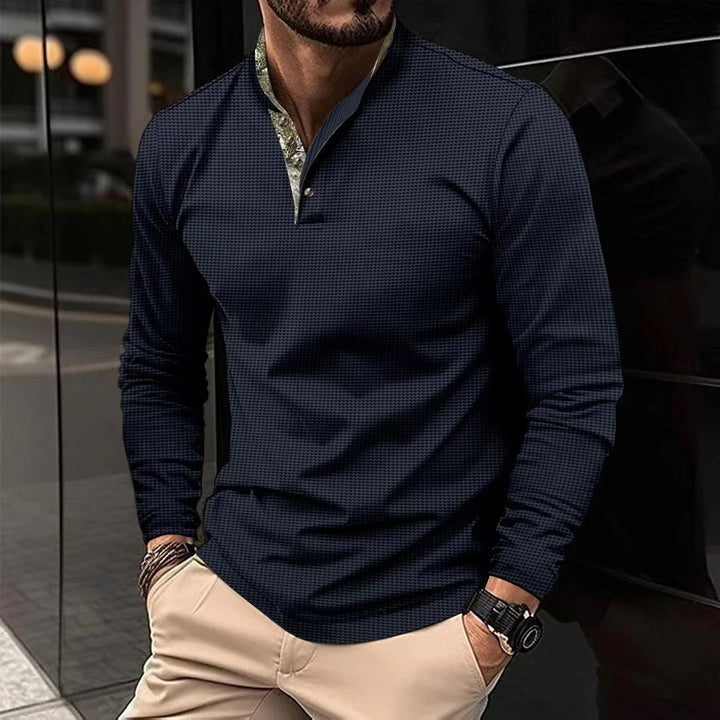 Modern Pikétröja för Män med Långa Ärmar och Kontrastkrage | Bekväm och Stilren Vardagslook 3