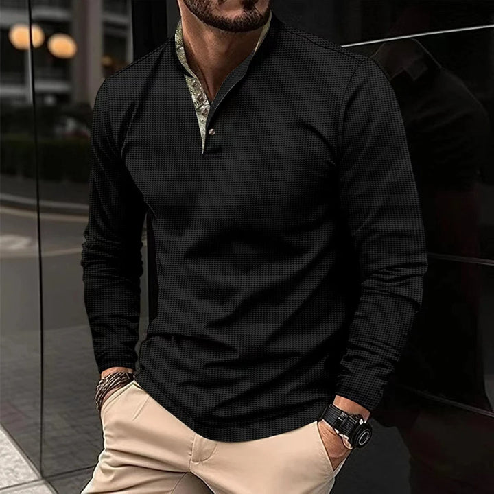 Modern Pikétröja för Män med Långa Ärmar och Kontrastkrage | Bekväm och Stilren Vardagslook 5