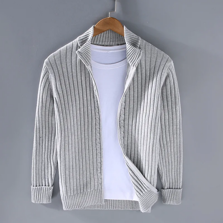 Modern Stickad Kofta för Män med Dragkedja och Ribbade Ärmslut | Elegant Design för Komfort och Stil 0