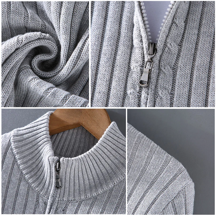 Modern Stickad Kofta för Män med Dragkedja och Ribbade Ärmslut | Elegant Design för Komfort och Stil 2