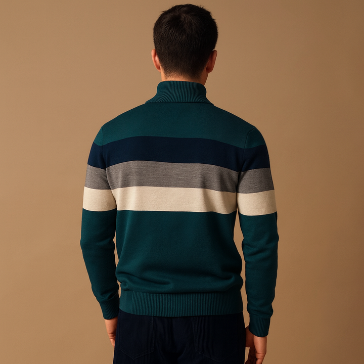 Moderna Kläder | Halv Dragkedja Tröja för Män med Retro Randig Design | Bekväm och Mångsidig för Vardagsbruk 1