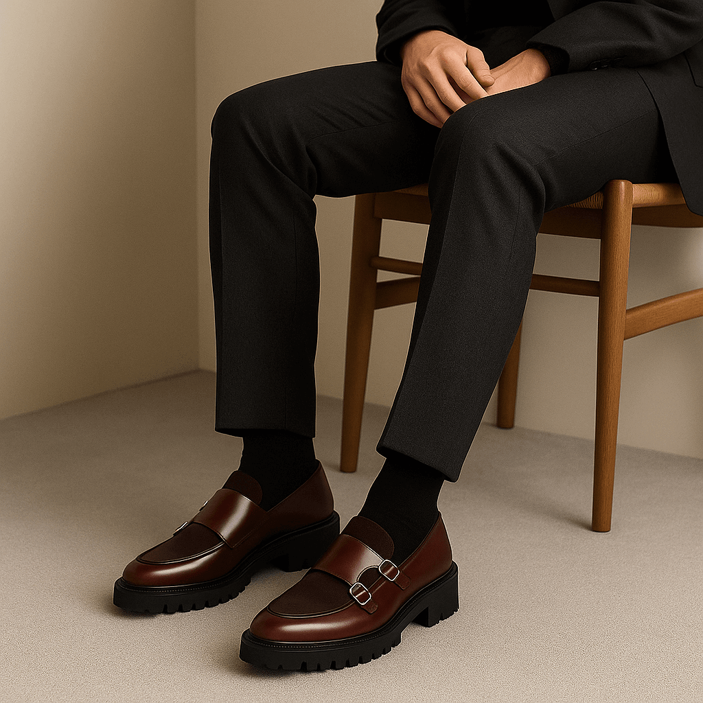 Moderna Loafers Män | Monk Strap Design med Dubbla Spännen | Elegant Stil för Formella Tillfällen 2