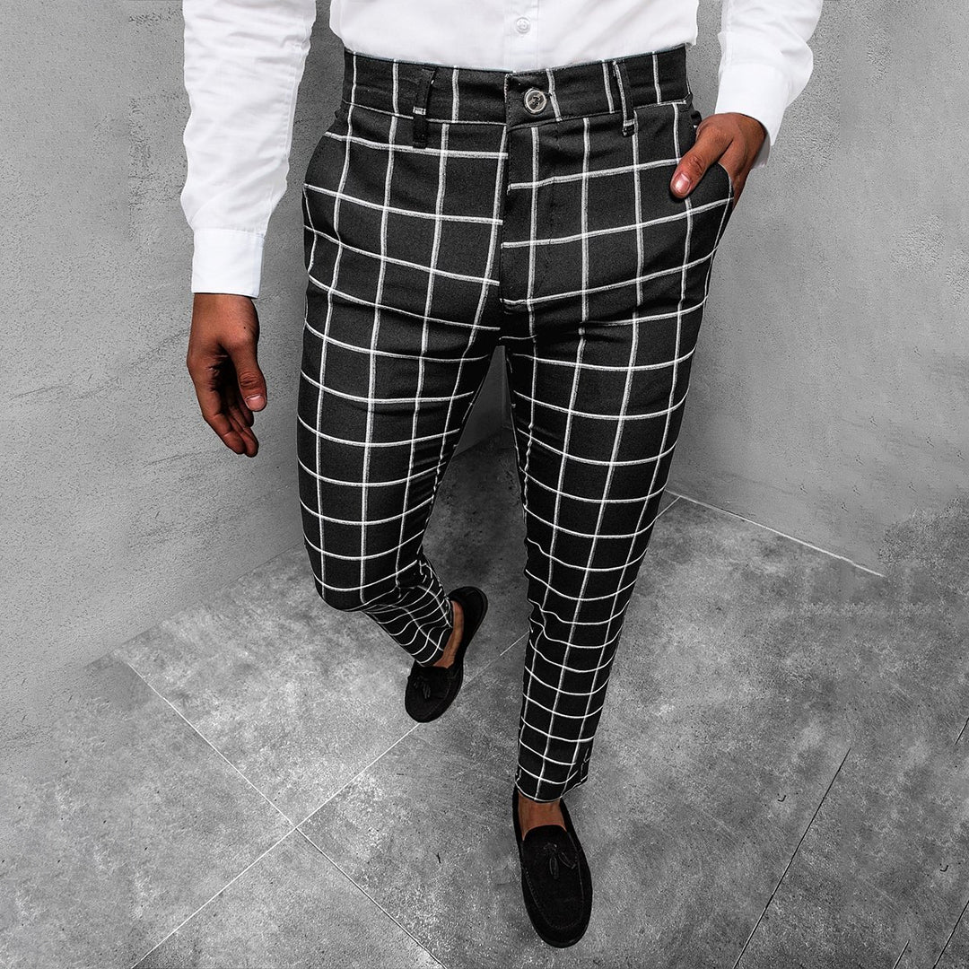 Moderna Rutiga Arbetsbyxor Herr med Slim Fit och Praktiska Fickor | Stilren Design för Mångsidig Användning 0