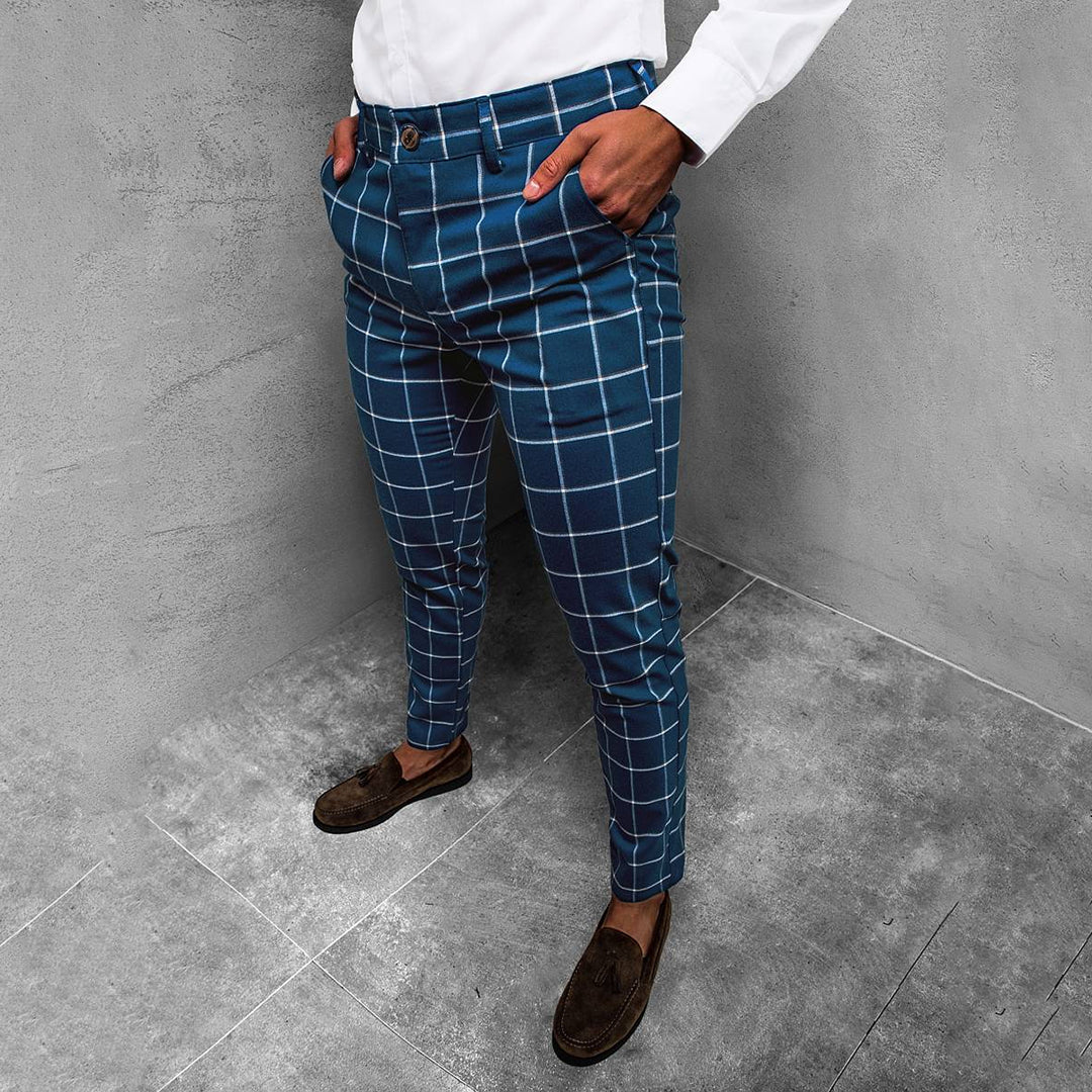 Moderna Rutiga Arbetsbyxor Herr med Slim Fit och Praktiska Fickor | Stilren Design för Mångsidig Användning 2