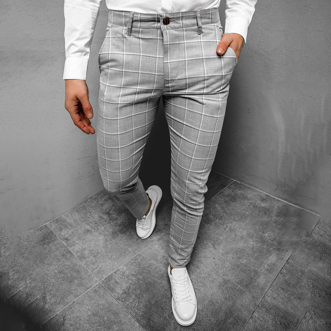 Moderna Rutiga Arbetsbyxor Herr med Slim Fit och Praktiska Fickor | Stilren Design för Mångsidig Användning 3
