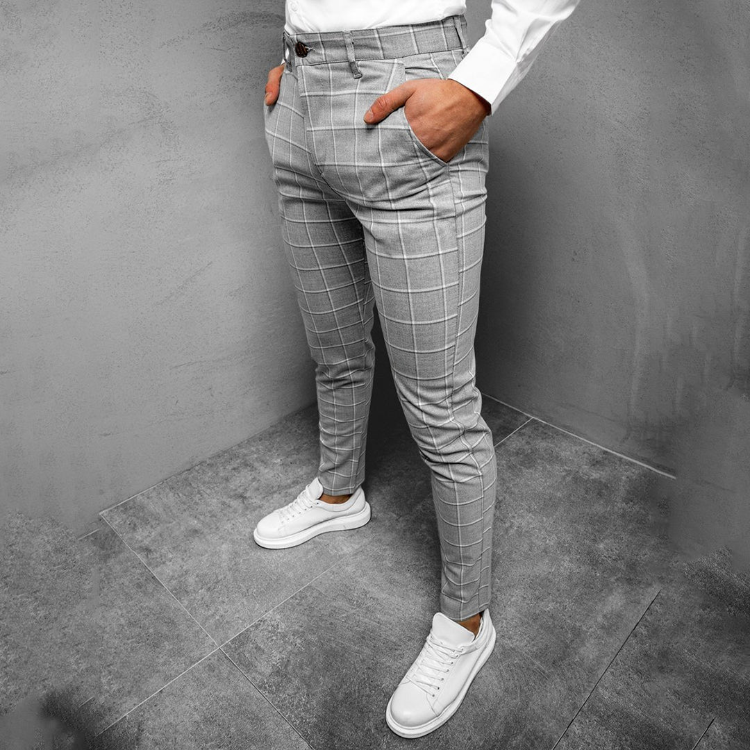 Moderna Rutiga Arbetsbyxor Herr med Slim Fit och Praktiska Fickor | Stilren Design för Mångsidig Användning 4