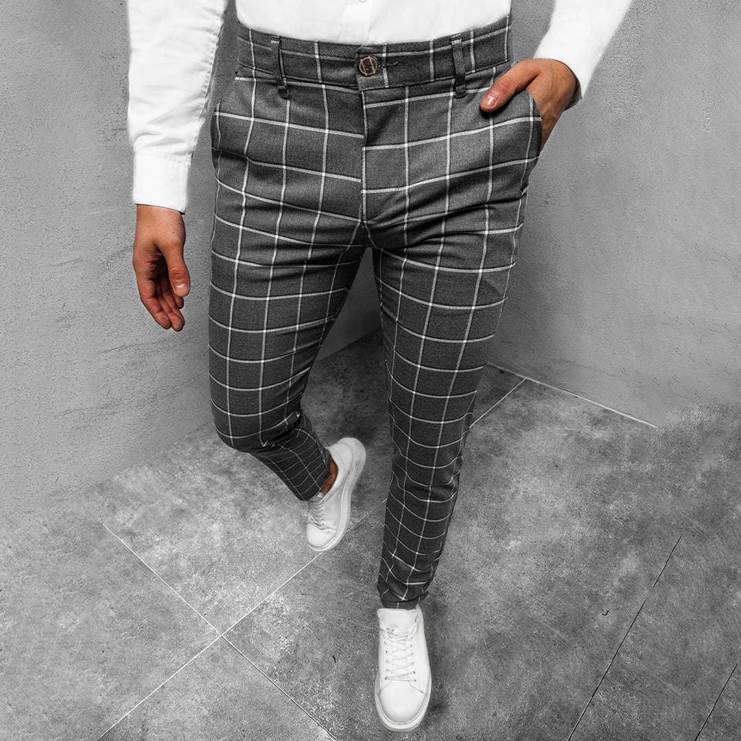 Moderna Rutiga Arbetsbyxor Herr med Slim Fit och Praktiska Fickor | Stilren Design för Mångsidig Användning 5