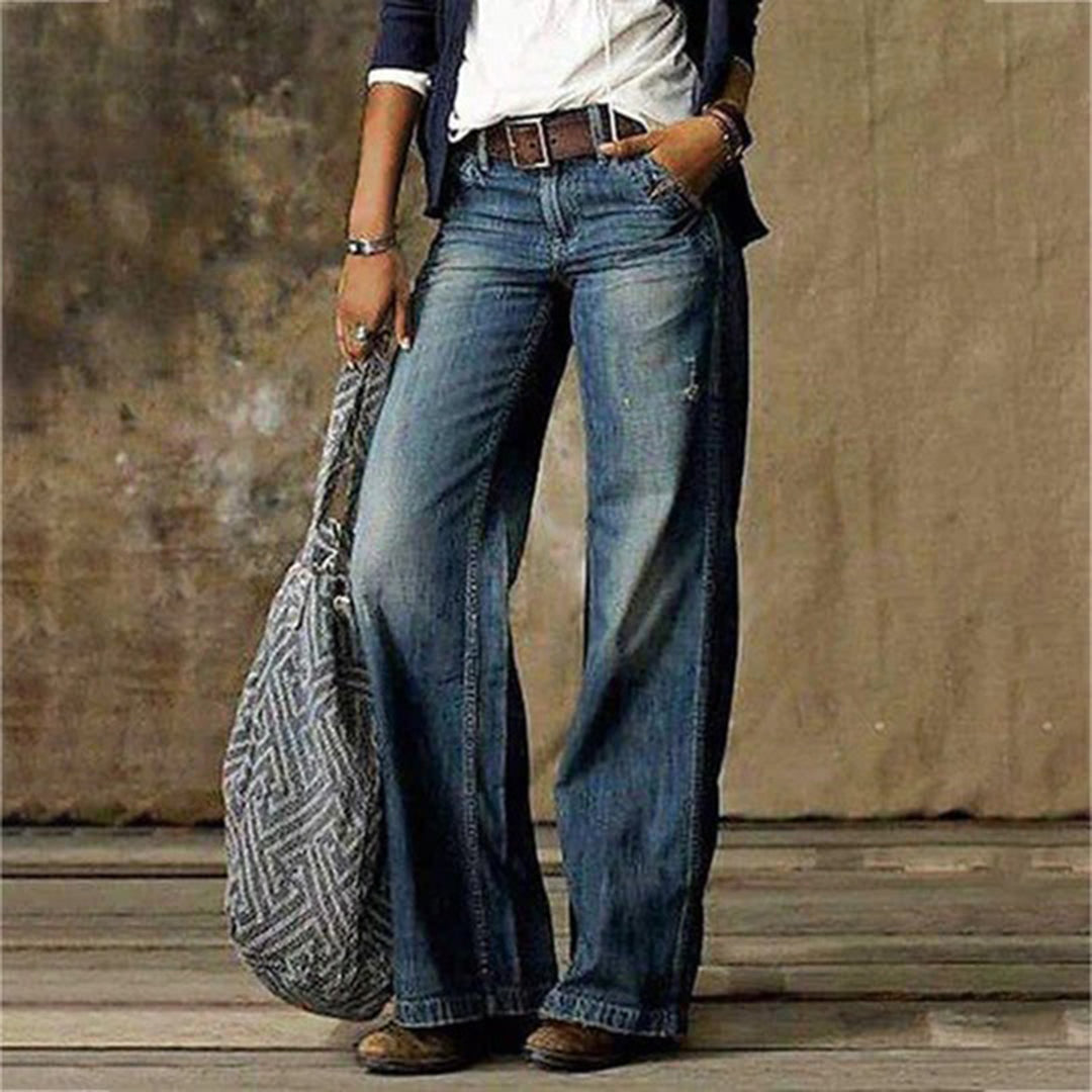 Moderna Vida Jeans | Högmidjade med Bred Benöppning & Fickor | Tidlös Stil för Komfort 1