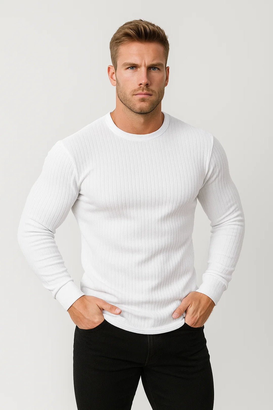 Moderna | Slim Fit Långärmad Topp för Män med Ribbad Textur | Mångsidig Bas för Komfort och Stil 0