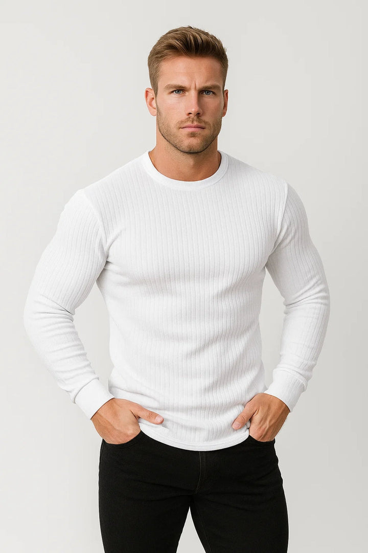 Moderna | Slim Fit Långärmad Topp för Män med Ribbad Textur | Mångsidig Bas för Komfort och Stil 0