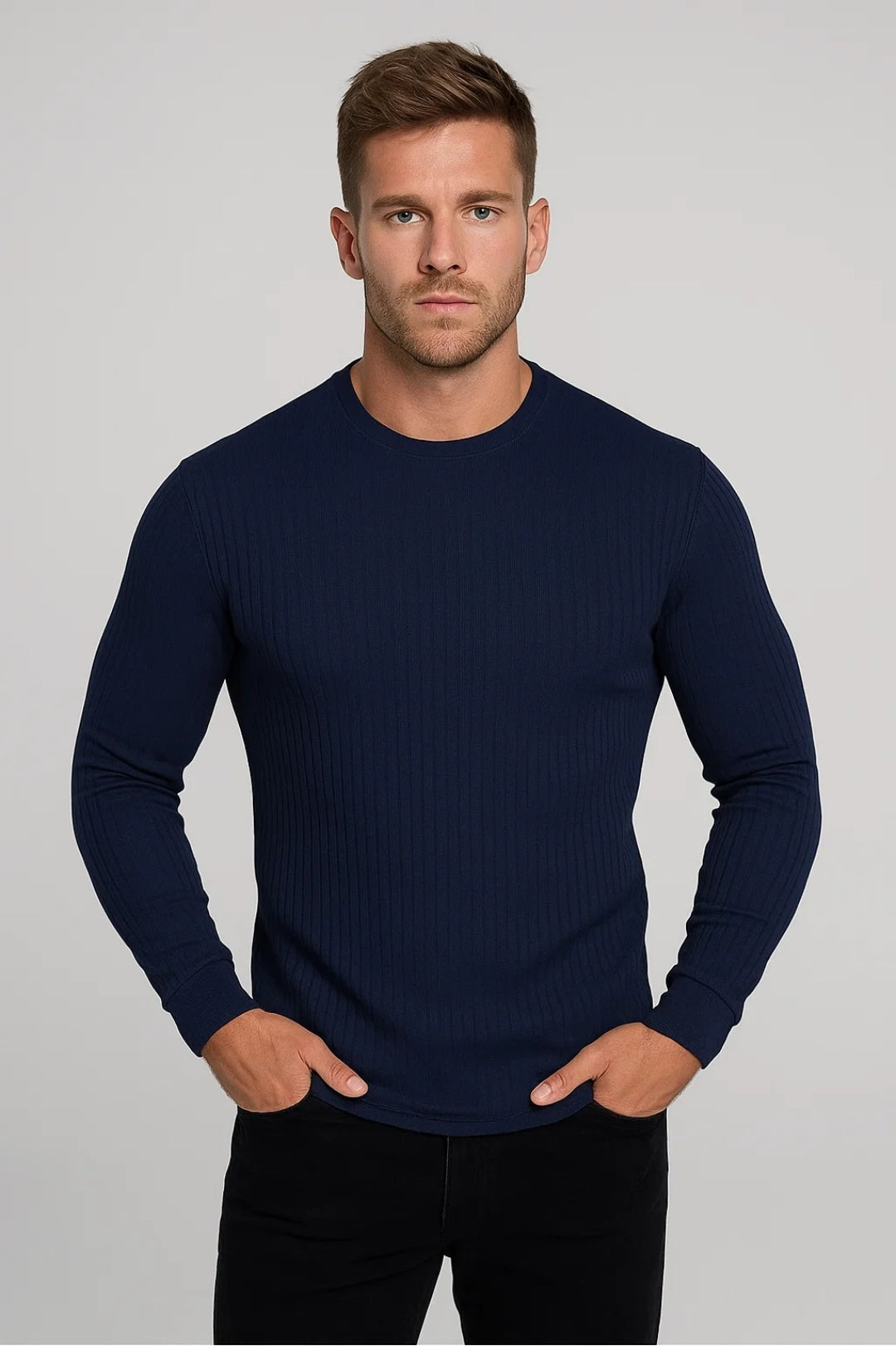 Moderna | Slim Fit Långärmad Topp för Män med Ribbad Textur | Mångsidig Bas för Komfort och Stil 1