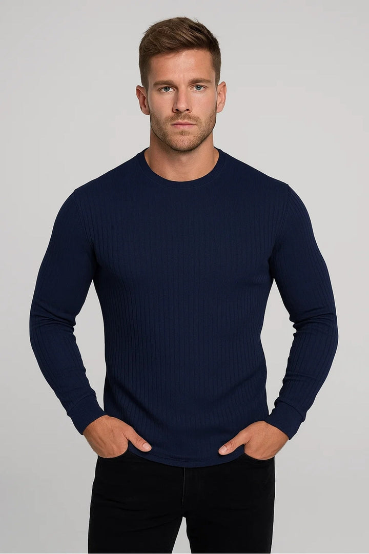 Moderna | Slim Fit Långärmad Topp för Män med Ribbad Textur | Mångsidig Bas för Komfort och Stil 1