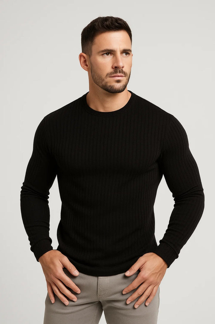 Moderna | Slim Fit Långärmad Topp för Män med Ribbad Textur | Mångsidig Bas för Komfort och Stil 3