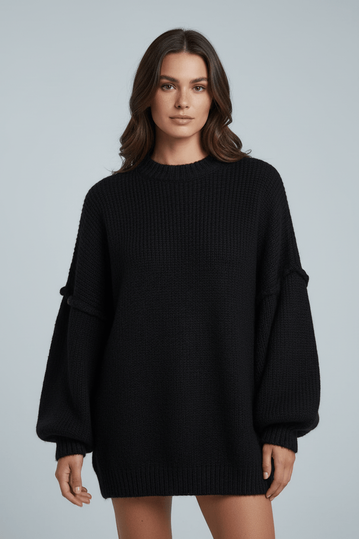 Noura | Oversized Stickad Tröja för Kvinnor med Ballongärmar | Mjuk Fiberblandning för Komfort 0