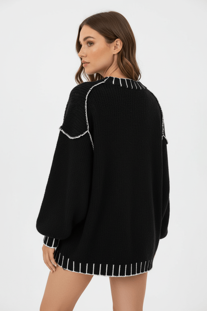 Noura | Oversized Stickad Tröja för Kvinnor med Ballongärmar | Mjuk Fiberblandning för Komfort 8