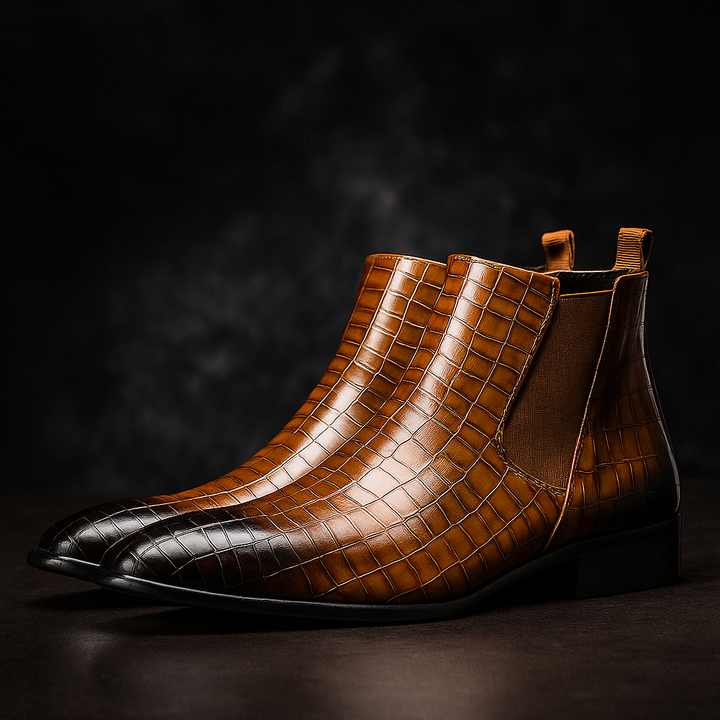 Oliver | Elegant Svart Chelsea Boots med Ormskinnsstruktur 0
