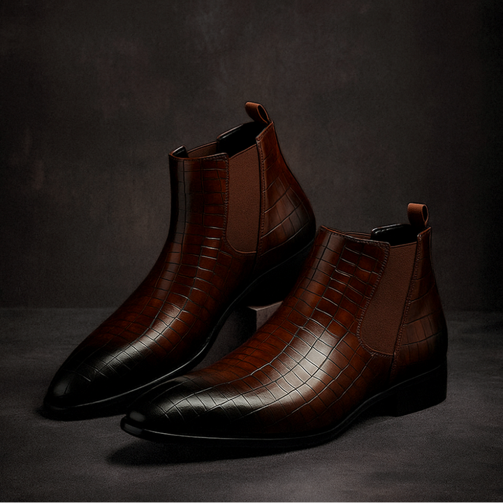 Oliver | Elegant Svart Chelsea Boots med Ormskinnsstruktur 1
