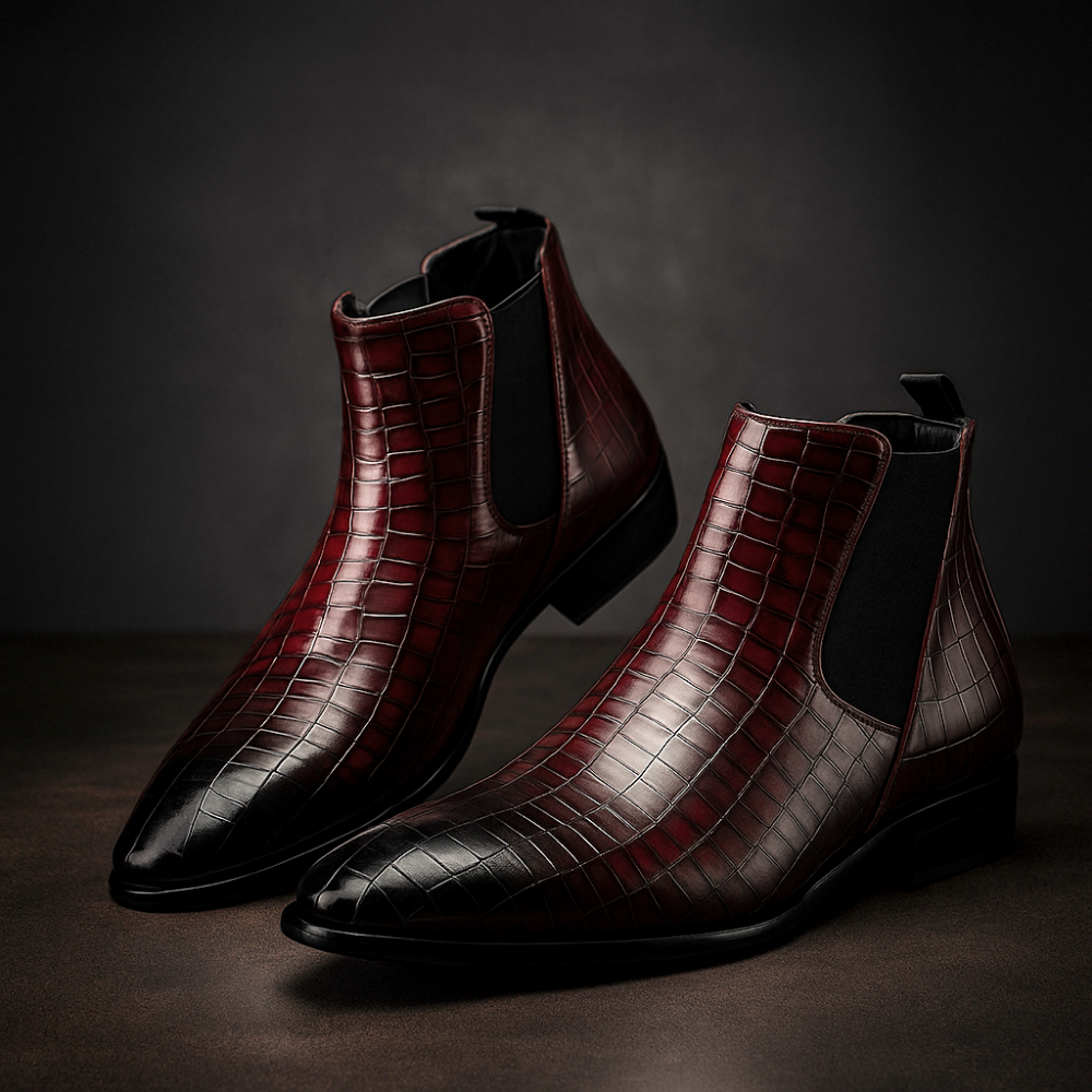 Oliver | Elegant Svart Chelsea Boots med Ormskinnsstruktur 2