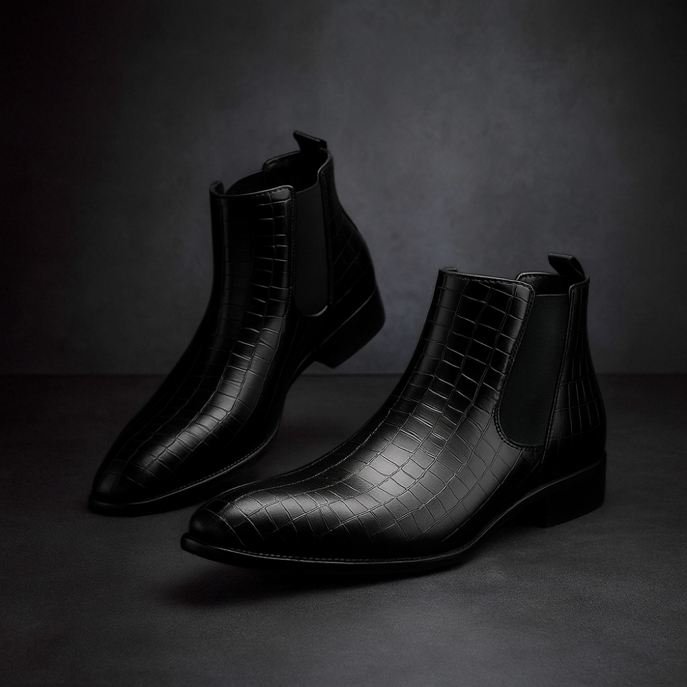 Oliver | Elegant Svart Chelsea Boots med Ormskinnsstruktur 3