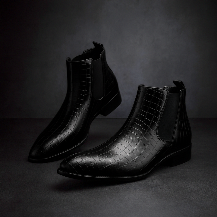 Oliver | Elegant Svart Chelsea Boots med Ormskinnsstruktur 3