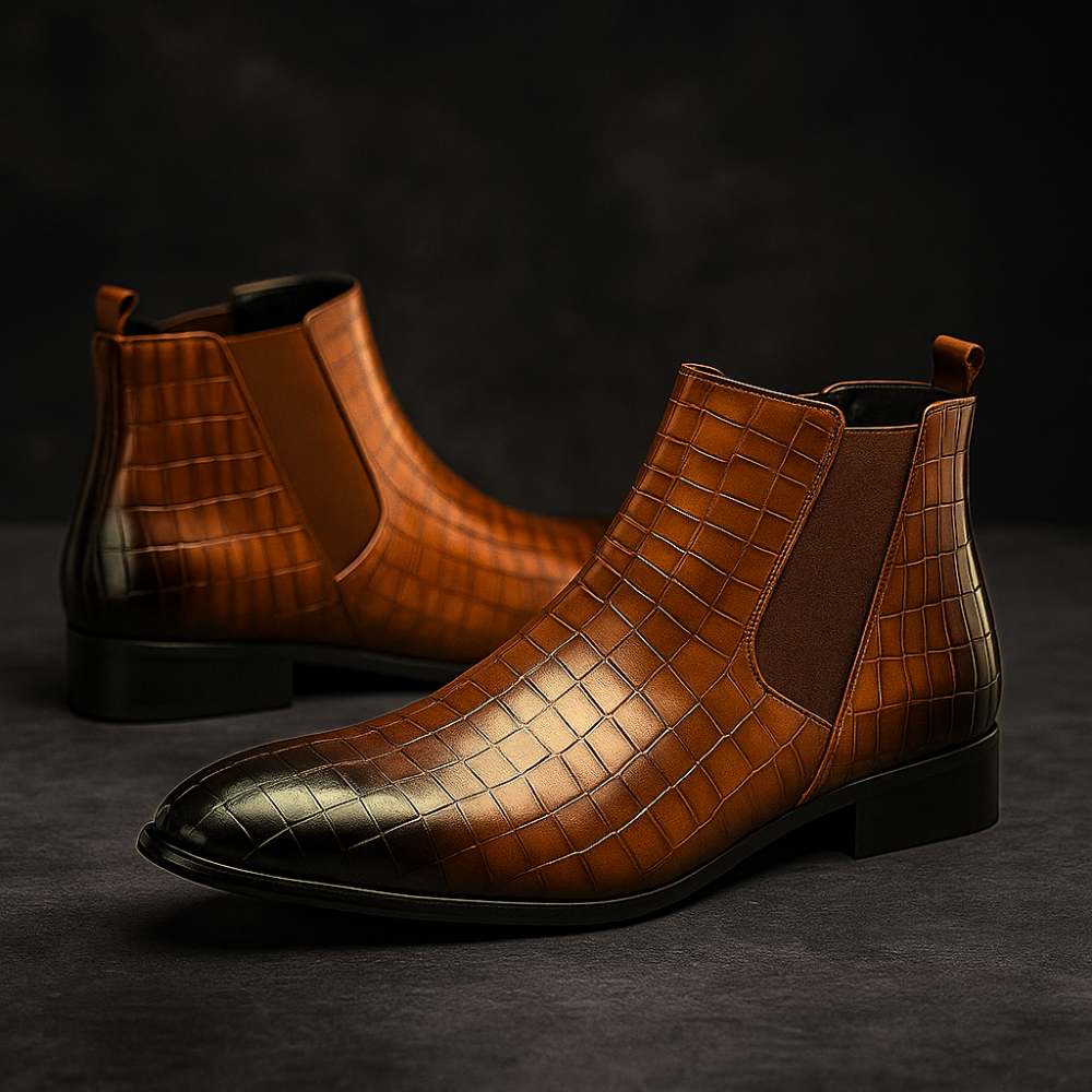 Oliver | Elegant Svart Chelsea Boots med Ormskinnsstruktur 4