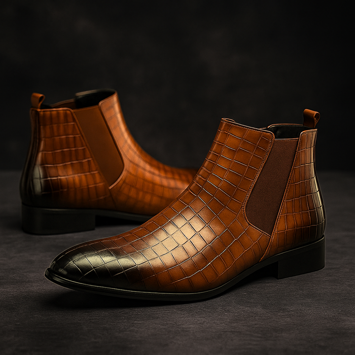 Oliver | Elegant Svart Chelsea Boots med Ormskinnsstruktur 4