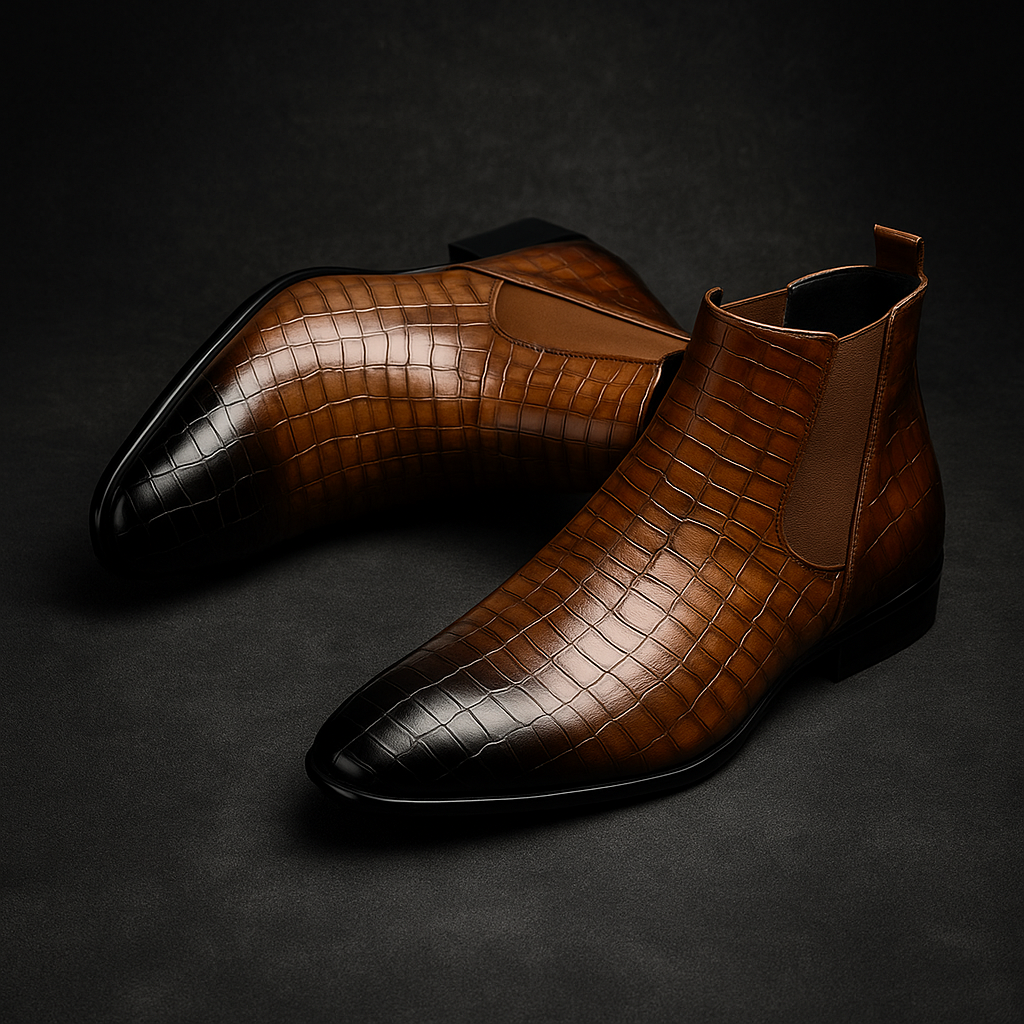 Oliver | Elegant Svart Chelsea Boots med Ormskinnsstruktur 5