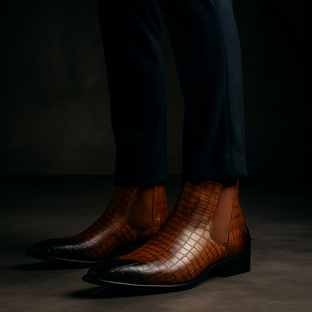 Oliver | Elegant Svart Chelsea Boots med Ormskinnsstruktur 6