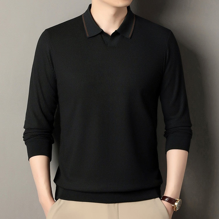 Oliver | Modern Randig Långärmad T-Shirt Herr med Asymmetrisk Fåll 0