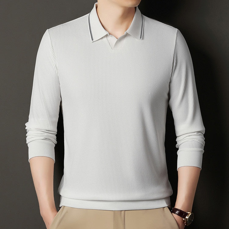Oliver | Modern Randig Långärmad T-Shirt Herr med Asymmetrisk Fåll 1