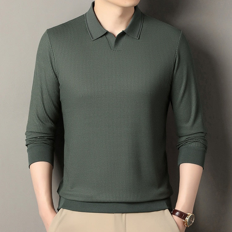 Oliver | Modern Randig Långärmad T-Shirt Herr med Asymmetrisk Fåll 2