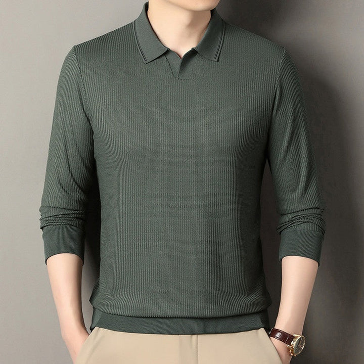 Oliver | Modern Randig Långärmad T-Shirt Herr med Asymmetrisk Fåll 2