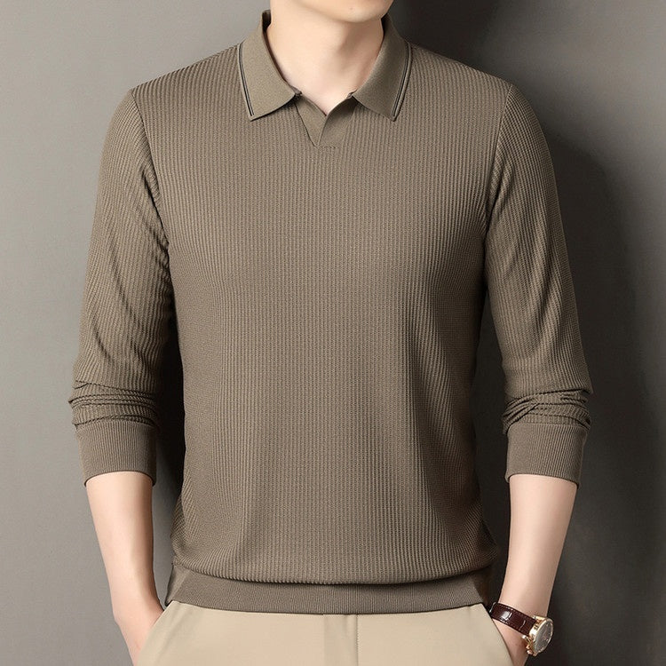 Oliver | Modern Randig Långärmad T-Shirt Herr med Asymmetrisk Fåll 3
