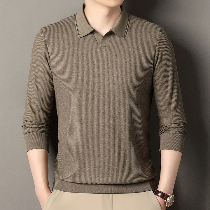 Oliver | Modern Randig Långärmad T-Shirt Herr med Asymmetrisk Fåll 3
