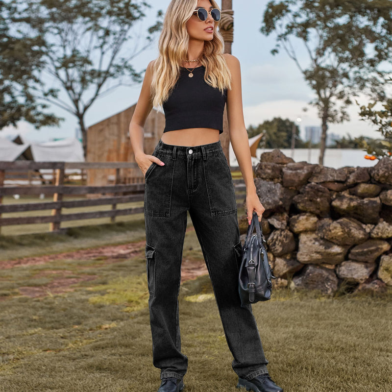 Oliver | Retro Raka Jeans med Halvresår och Fickor 0
