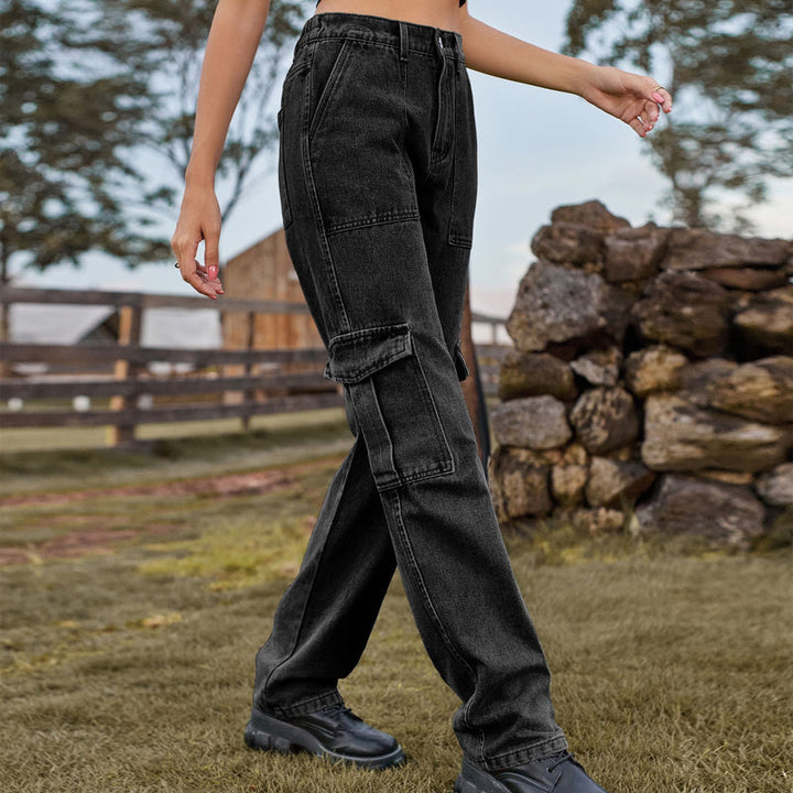Oliver | Retro Raka Jeans med Halvresår och Fickor 1