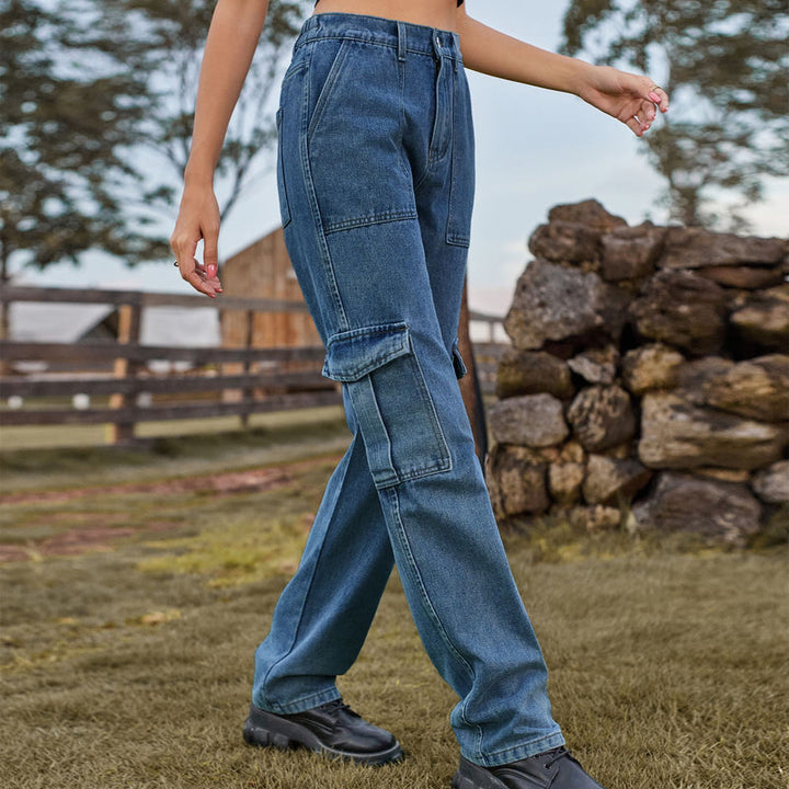 Oliver | Retro Raka Jeans med Halvresår och Fickor 2