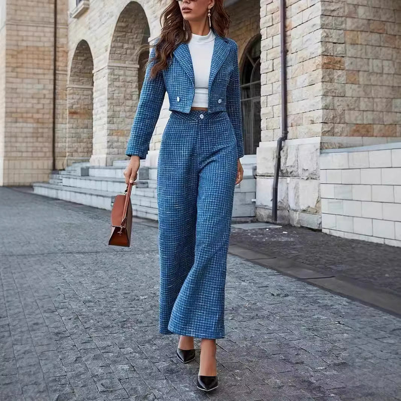 Olivia | Elegant Dubbelknäppt Kavaj och Vida Byxor Set 0