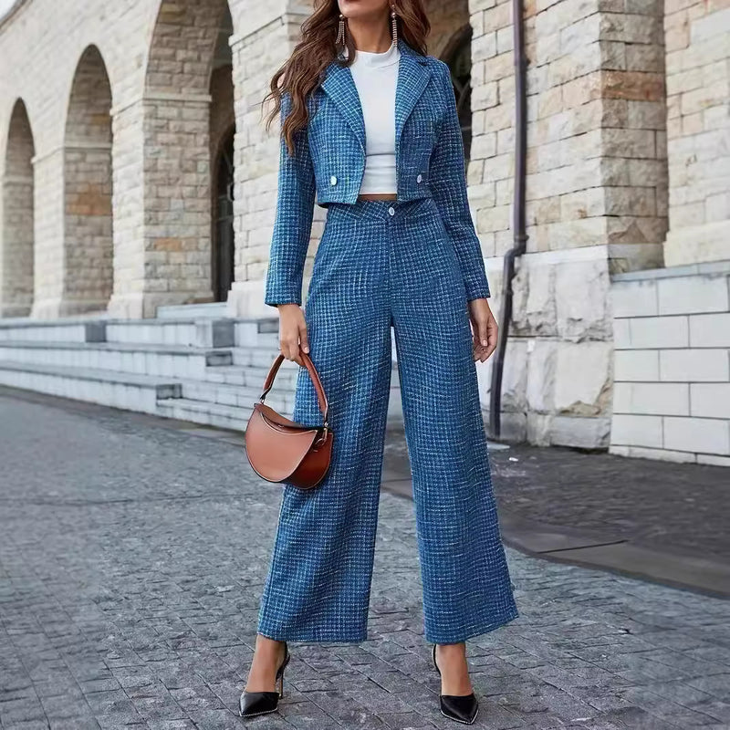 Olivia | Elegant Dubbelknäppt Kavaj och Vida Byxor Set 1