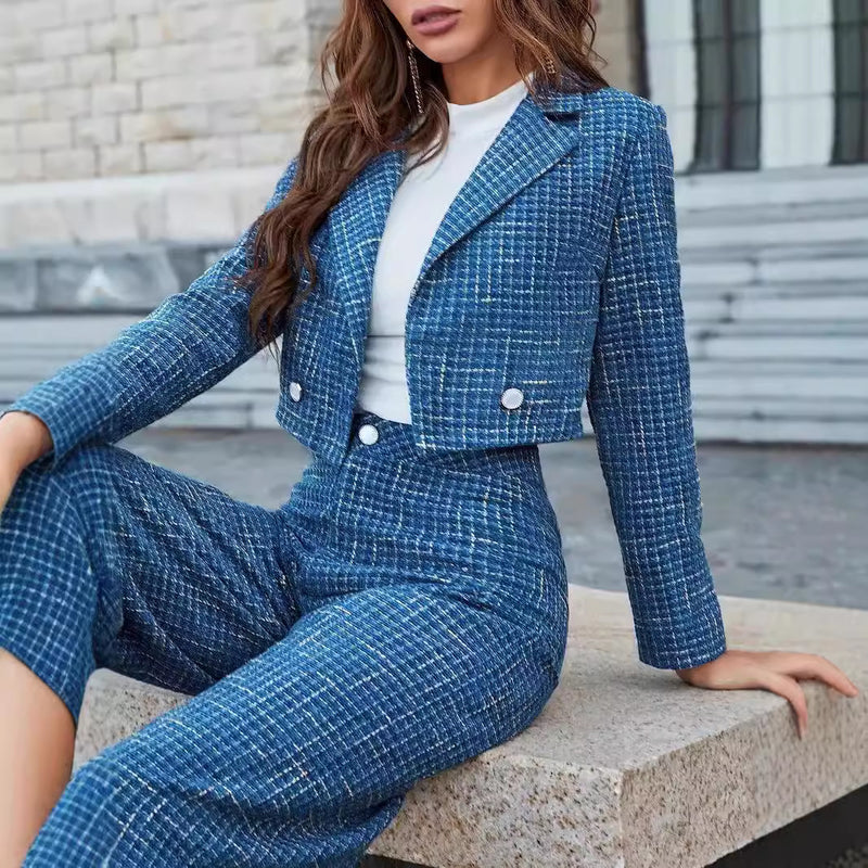 Olivia | Elegant Dubbelknäppt Kavaj och Vida Byxor Set 2