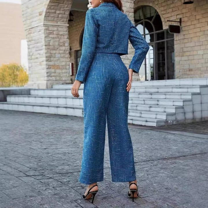 Olivia | Elegant Dubbelknäppt Kavaj och Vida Byxor Set 3