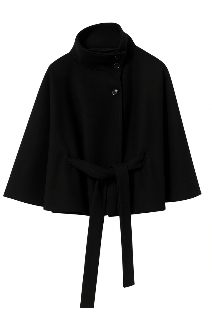 Olivia | Elegant Höstkappa med Hög Krage och Capeärmar 0