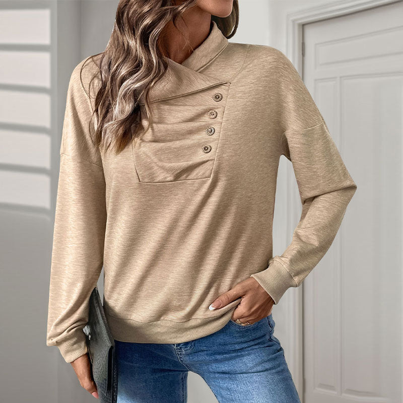 Olivia | Elegant Hösttröja med Ståkrage och Veckade Detaljer 0