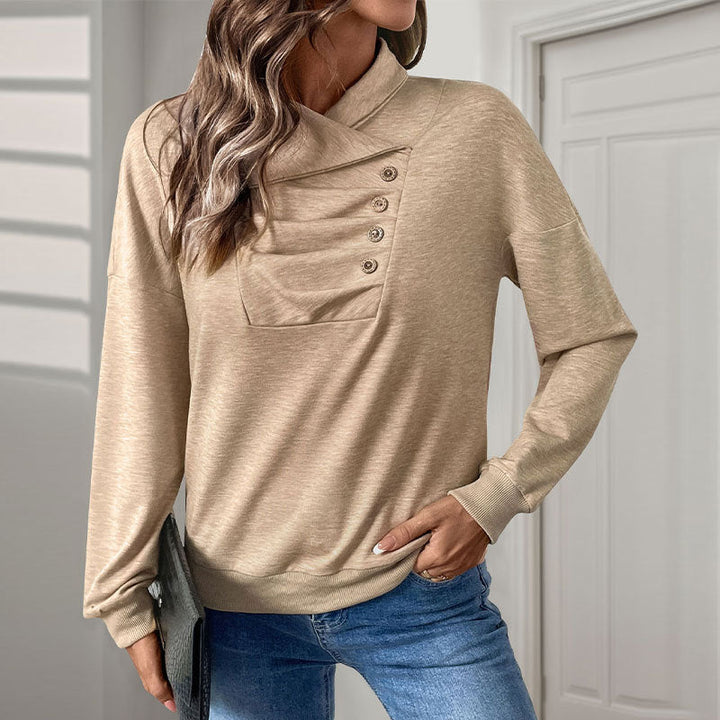 Olivia | Elegant Hösttröja med Ståkrage och Veckade Detaljer 0